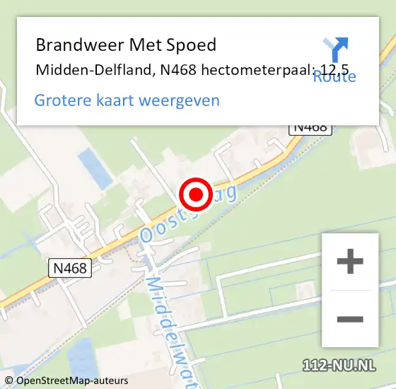Locatie op kaart van de 112 melding: Brandweer Met Spoed Naar Midden-Delfland, N468 hectometerpaal: 12,5 op 4 mei 2023 13:53