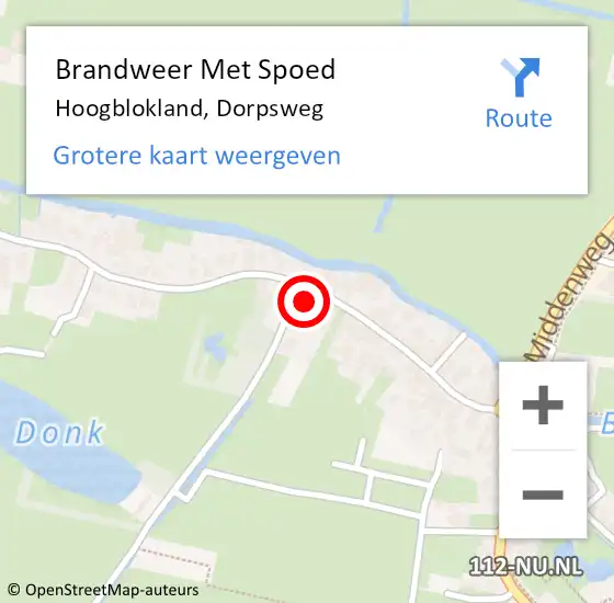 Locatie op kaart van de 112 melding: Brandweer Met Spoed Naar Hoogblokland, Dorpsweg op 4 mei 2023 14:24
