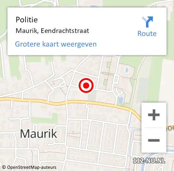 Locatie op kaart van de 112 melding: Politie Maurik, Eendrachtstraat op 4 mei 2023 14:41