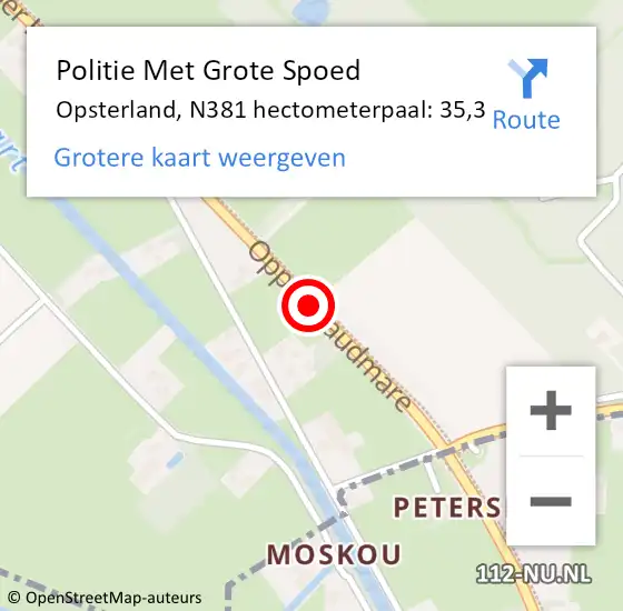 Locatie op kaart van de 112 melding: Politie Met Grote Spoed Naar Opsterland, N381 hectometerpaal: 35,3 op 4 mei 2023 14:45