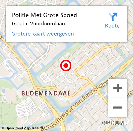 Locatie op kaart van de 112 melding: Politie Met Grote Spoed Naar Gouda, Vuurdoornlaan op 4 mei 2023 14:52