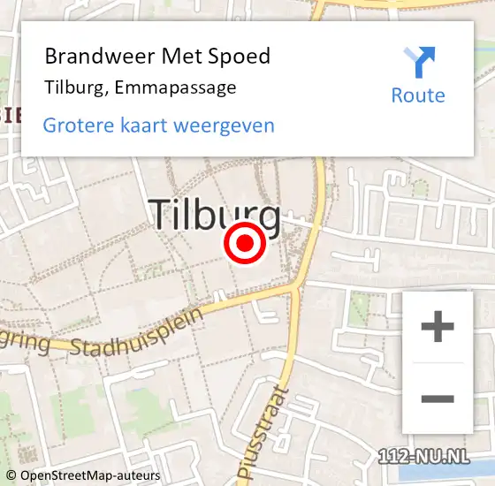 Locatie op kaart van de 112 melding: Brandweer Met Spoed Naar Tilburg, Emmapassage op 4 mei 2023 14:55