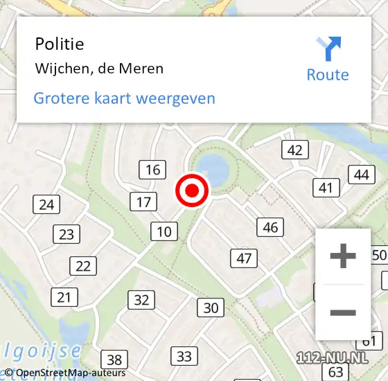 Locatie op kaart van de 112 melding: Politie Wijchen, de Meren op 4 mei 2023 15:04