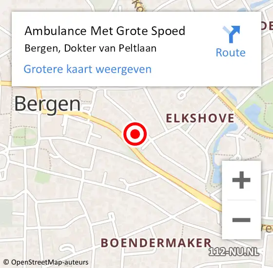 Locatie op kaart van de 112 melding: Ambulance Met Grote Spoed Naar Bergen, Dokter van Peltlaan op 4 mei 2023 15:06