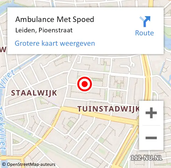 Locatie op kaart van de 112 melding: Ambulance Met Spoed Naar Leiden, Pioenstraat op 4 mei 2023 15:11