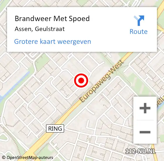 Locatie op kaart van de 112 melding: Brandweer Met Spoed Naar Assen, Geulstraat op 4 mei 2023 15:16