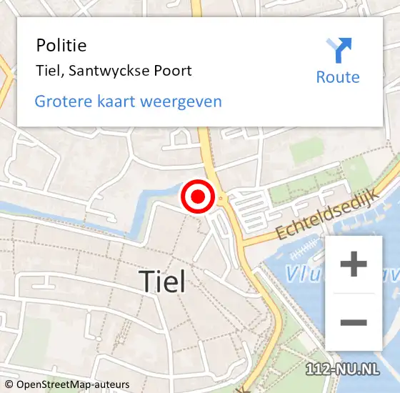 Locatie op kaart van de 112 melding: Politie Tiel, Santwyckse Poort op 4 mei 2023 15:17