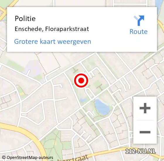 Locatie op kaart van de 112 melding: Politie Enschede, Floraparkstraat op 4 mei 2023 15:25