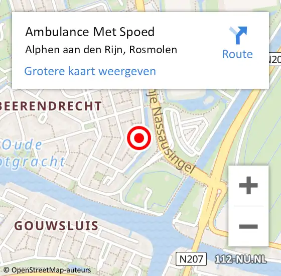 Locatie op kaart van de 112 melding: Ambulance Met Spoed Naar Alphen aan den Rijn, Rosmolen op 4 mei 2023 15:48