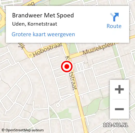 Locatie op kaart van de 112 melding: Brandweer Met Spoed Naar Uden, Kornetstraat op 4 mei 2023 16:37