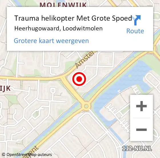 Locatie op kaart van de 112 melding: Trauma helikopter Met Grote Spoed Naar Heerhugowaard, Loodwitmolen op 4 mei 2023 16:39