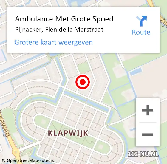 Locatie op kaart van de 112 melding: Ambulance Met Grote Spoed Naar Pijnacker, Fien de la Marstraat op 4 mei 2023 16:49