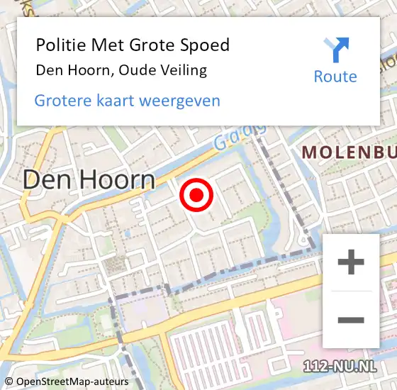 Locatie op kaart van de 112 melding: Politie Met Grote Spoed Naar Den Hoorn, Oude Veiling op 4 mei 2023 17:11