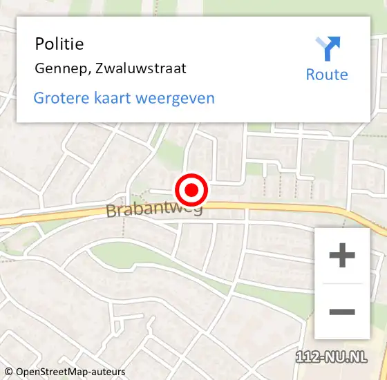 Locatie op kaart van de 112 melding: Politie Gennep, Zwaluwstraat op 4 mei 2023 17:23