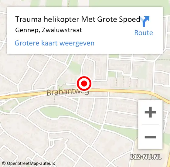 Locatie op kaart van de 112 melding: Trauma helikopter Met Grote Spoed Naar Gennep, Zwaluwstraat op 4 mei 2023 17:28
