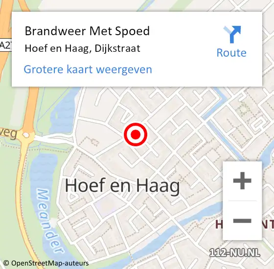 Locatie op kaart van de 112 melding: Brandweer Met Spoed Naar Hoef en Haag, Dijkstraat op 4 mei 2023 17:40