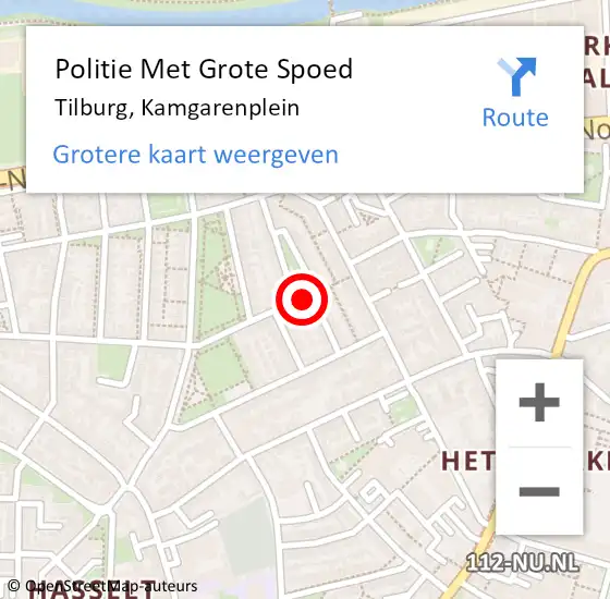 Locatie op kaart van de 112 melding: Politie Met Grote Spoed Naar Tilburg, Kamgarenplein op 4 mei 2023 18:27