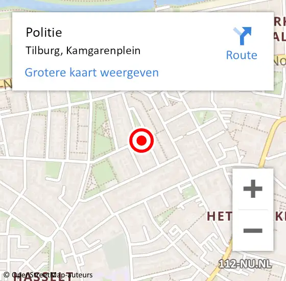 Locatie op kaart van de 112 melding: Politie Tilburg, Kamgarenplein op 4 mei 2023 18:27