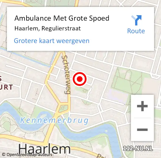 Locatie op kaart van de 112 melding: Ambulance Met Grote Spoed Naar Haarlem, Regulierstraat op 4 mei 2023 18:56