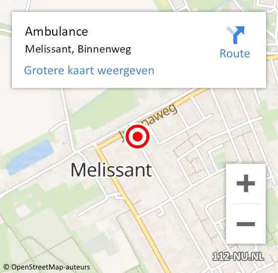 Locatie op kaart van de 112 melding: Ambulance Melissant, Binnenweg op 4 mei 2023 19:04