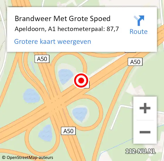 Locatie op kaart van de 112 melding: Brandweer Met Grote Spoed Naar Apeldoorn, A1 hectometerpaal: 87,7 op 4 mei 2023 19:35