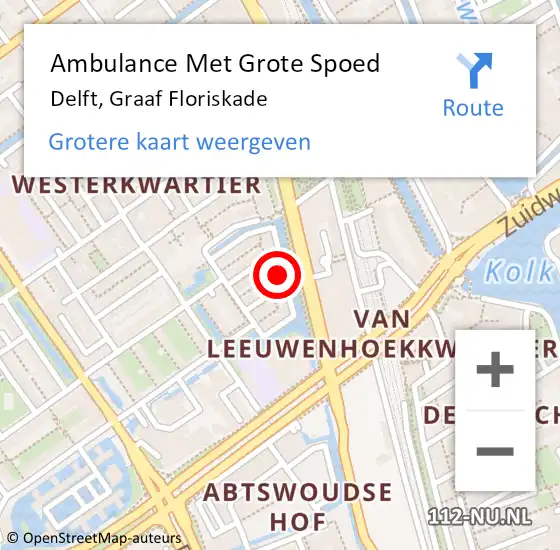 Locatie op kaart van de 112 melding: Ambulance Met Grote Spoed Naar Delft, Graaf Floriskade op 4 mei 2023 19:38