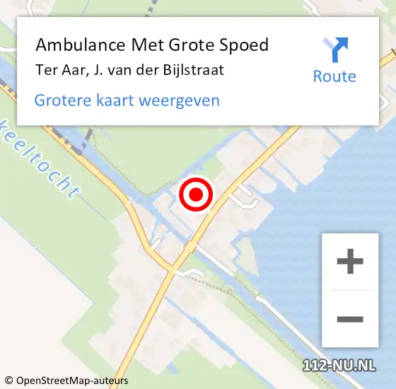 Locatie op kaart van de 112 melding: Ambulance Met Grote Spoed Naar Ter Aar, J. van der Bijlstraat op 4 mei 2023 19:41