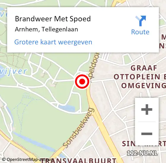 Locatie op kaart van de 112 melding: Brandweer Met Spoed Naar Arnhem, Tellegenlaan op 4 mei 2023 19:52