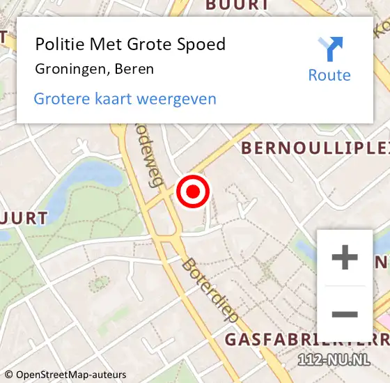 Locatie op kaart van de 112 melding: Politie Met Grote Spoed Naar Groningen, Beren op 4 mei 2023 20:16