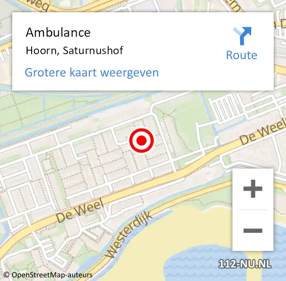 Locatie op kaart van de 112 melding: Ambulance Hoorn, Saturnushof op 4 mei 2023 20:36