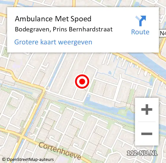 Locatie op kaart van de 112 melding: Ambulance Met Spoed Naar Bodegraven, Prins Bernhardstraat op 4 mei 2023 21:48