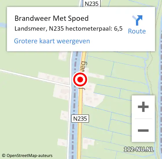 Locatie op kaart van de 112 melding: Brandweer Met Spoed Naar Landsmeer, N235 hectometerpaal: 6,5 op 4 mei 2023 22:03