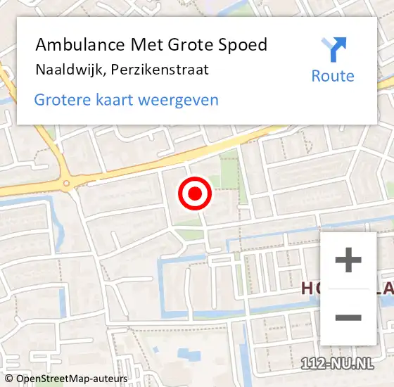 Locatie op kaart van de 112 melding: Ambulance Met Grote Spoed Naar Naaldwijk, Perzikenstraat op 24 augustus 2014 12:41