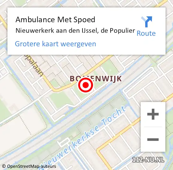 Locatie op kaart van de 112 melding: Ambulance Met Spoed Naar Nieuwerkerk aan den IJssel, de Populier op 4 mei 2023 22:57