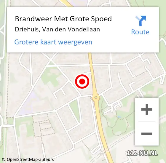 Locatie op kaart van de 112 melding: Brandweer Met Grote Spoed Naar Driehuis, Van den Vondellaan op 4 mei 2023 23:36