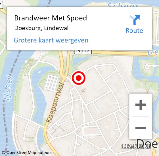 Locatie op kaart van de 112 melding: Brandweer Met Spoed Naar Doesburg, Lindewal op 4 mei 2023 23:41