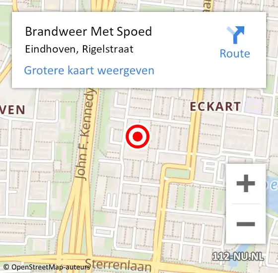 Locatie op kaart van de 112 melding: Brandweer Met Spoed Naar Eindhoven, Rigelstraat op 4 mei 2023 23:47