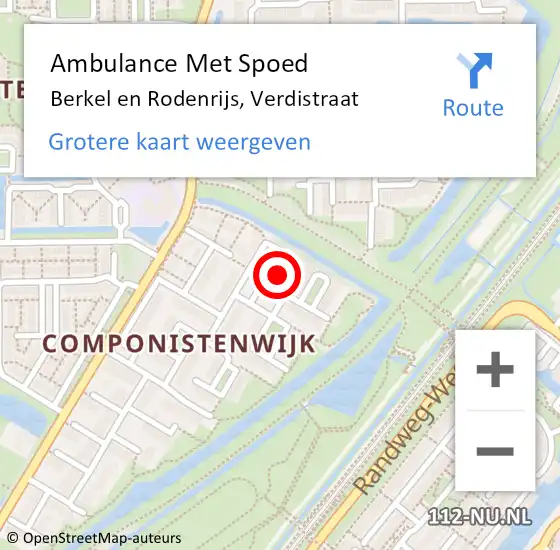 Locatie op kaart van de 112 melding: Ambulance Met Spoed Naar Berkel en Rodenrijs, Verdistraat op 4 mei 2023 23:56