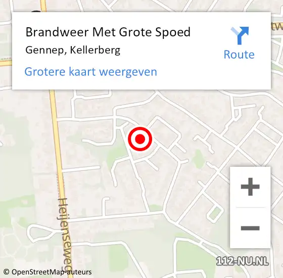 Locatie op kaart van de 112 melding: Brandweer Met Grote Spoed Naar Gennep, Kellerberg op 5 mei 2023 00:34