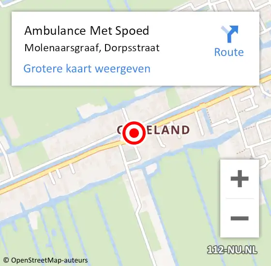 Locatie op kaart van de 112 melding: Ambulance Met Spoed Naar Molenaarsgraaf, Dorpsstraat op 24 augustus 2014 12:49