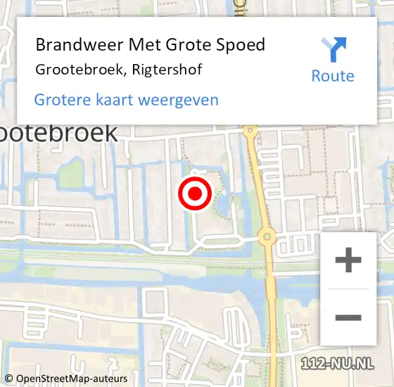 Locatie op kaart van de 112 melding: Brandweer Met Grote Spoed Naar Grootebroek, Rigtershof op 5 mei 2023 01:21