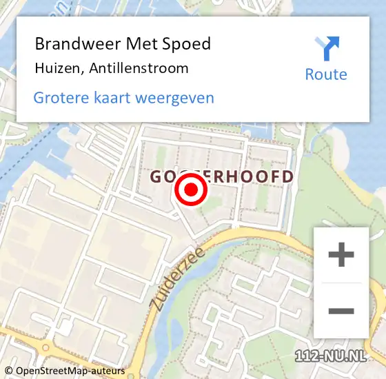 Locatie op kaart van de 112 melding: Brandweer Met Spoed Naar Huizen, Antillenstroom op 5 mei 2023 01:24