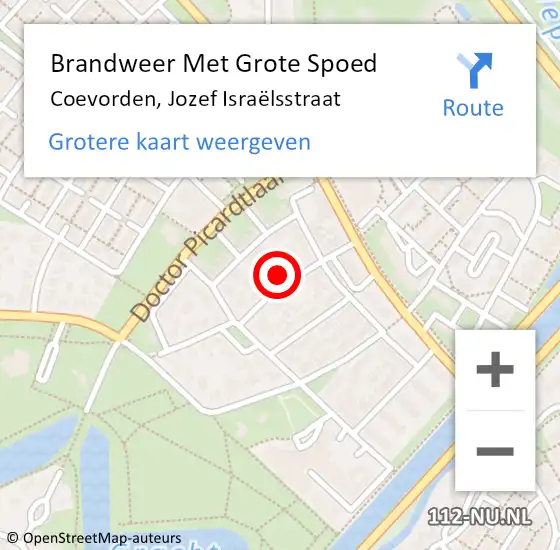 Locatie op kaart van de 112 melding: Brandweer Met Grote Spoed Naar Coevorden, Jozef Israëlsstraat op 5 mei 2023 01:42