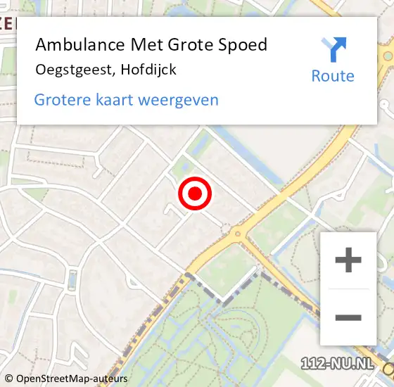 Locatie op kaart van de 112 melding: Ambulance Met Grote Spoed Naar Oegstgeest, Hofdijck op 5 mei 2023 01:51