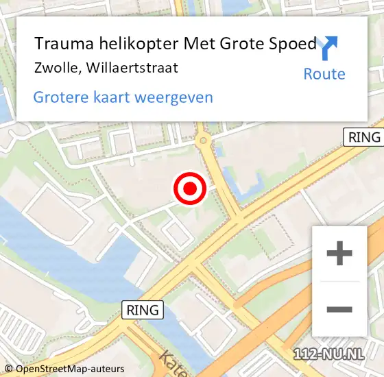 Locatie op kaart van de 112 melding: Trauma helikopter Met Grote Spoed Naar Zwolle, Willaertstraat op 5 mei 2023 02:34