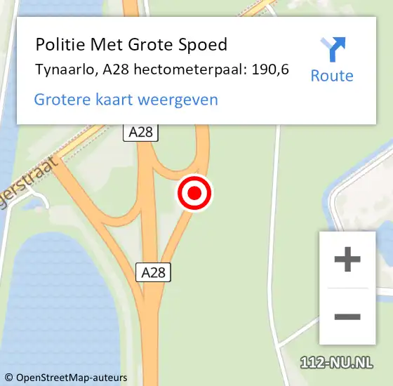 Locatie op kaart van de 112 melding: Politie Met Grote Spoed Naar Tynaarlo, A28 hectometerpaal: 190,6 op 5 mei 2023 05:53