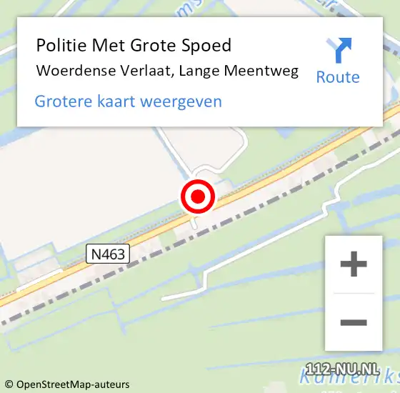 Locatie op kaart van de 112 melding: Politie Met Grote Spoed Naar Woerdense Verlaat, Lange Meentweg op 5 mei 2023 06:23