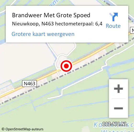 Locatie op kaart van de 112 melding: Brandweer Met Grote Spoed Naar Nieuwkoop, N463 hectometerpaal: 6,4 op 5 mei 2023 06:23