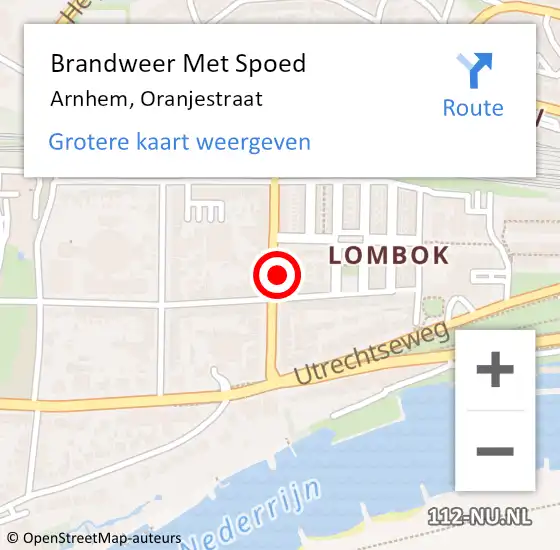 Locatie op kaart van de 112 melding: Brandweer Met Spoed Naar Arnhem, Oranjestraat op 5 mei 2023 07:17