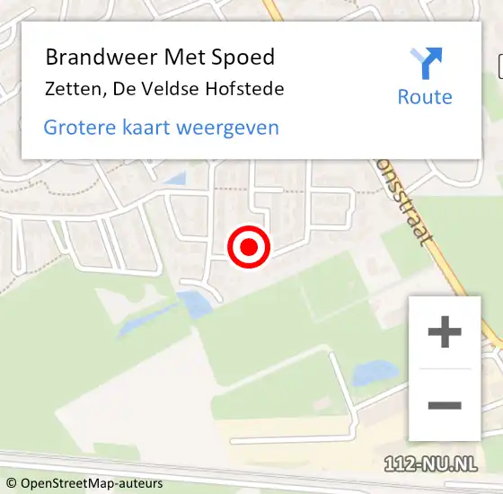 Locatie op kaart van de 112 melding: Brandweer Met Spoed Naar Zetten, De Veldse Hofstede op 5 mei 2023 08:38